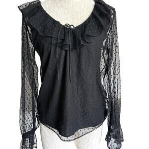 J Crew Witchy Black Sheer Whimsigoth Boho Halloween Top